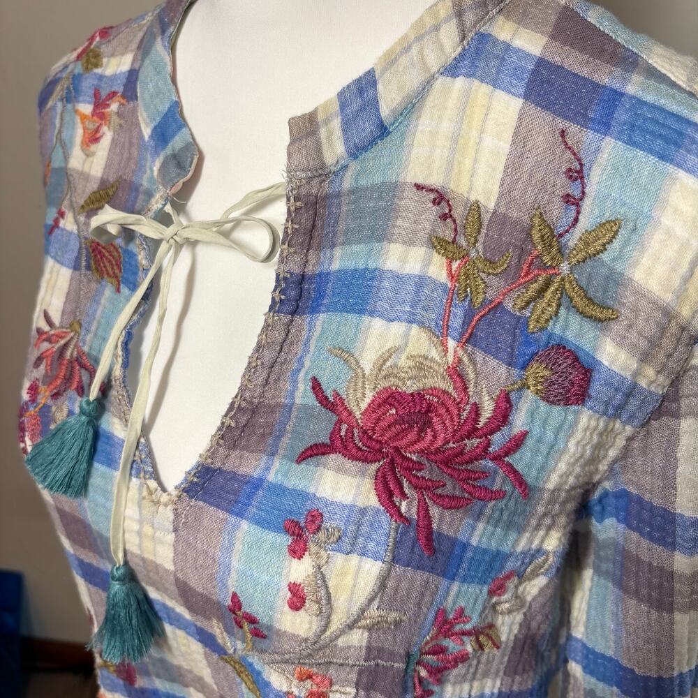 Johnny Was Workshop Viviana Effortless Silk Scarf Blouse Tunic Top Sz S  Boho - Picture 3 of 13